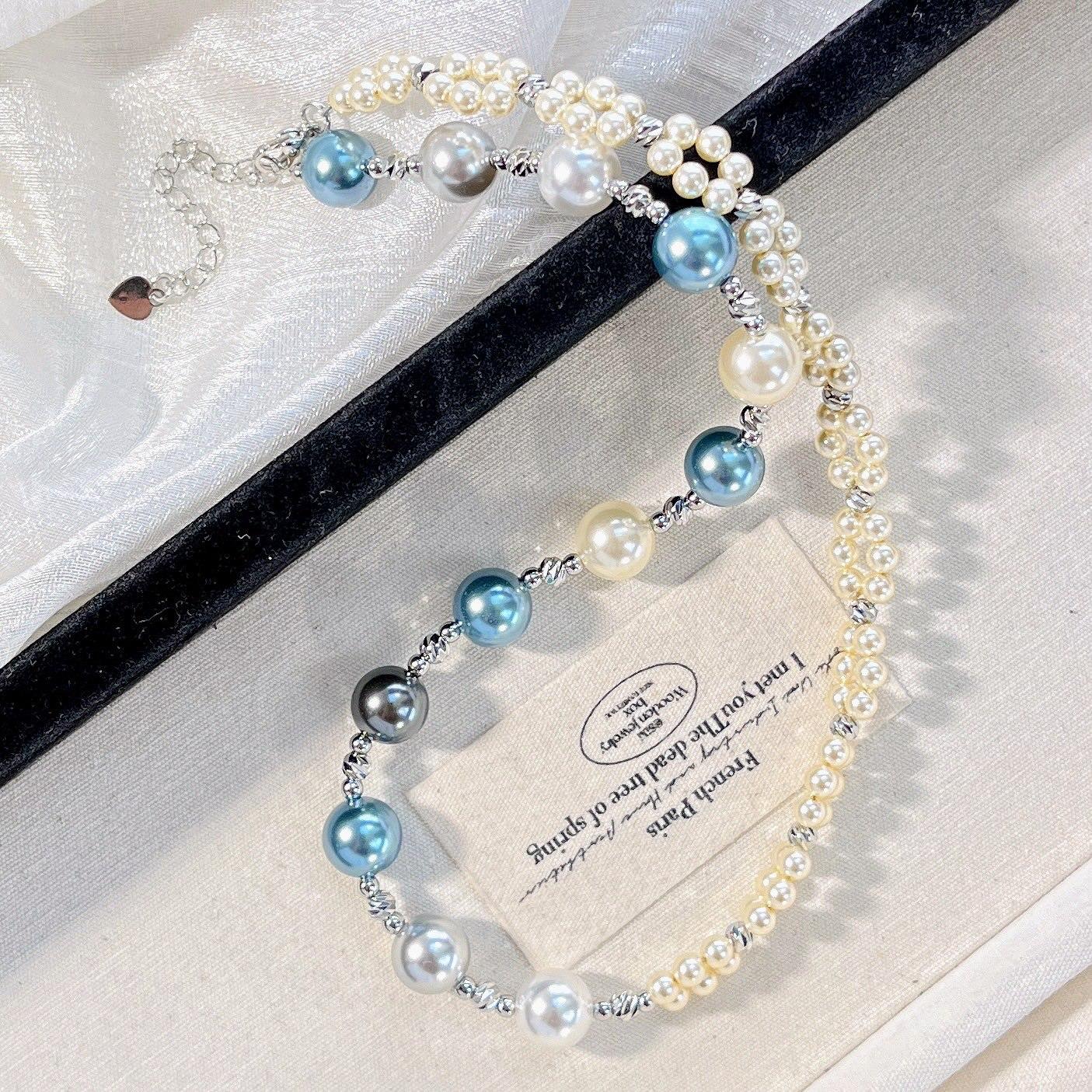 Haute Couture Design Sense Artificial Crystal Pearl Necklace Collarbone Chain