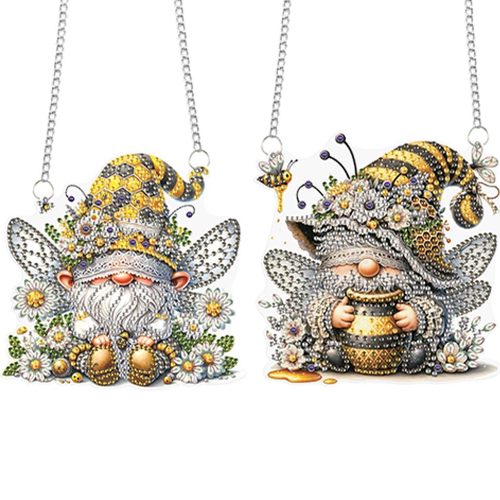 2Pcs Flower Gnome 2D/Flat DIY Diamond Painting Set Rhinestone Diamond Art Window Pendants Window Hanging Art for Home Decor