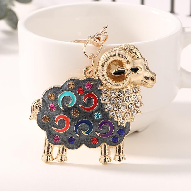 1 pièce Porte-clés Mouton Émail Strass Anneau de Clé en Métal Pendentif Animal Mignon Pour Sac Sac à Main Décoration de Clé de Voiture Cadeau
