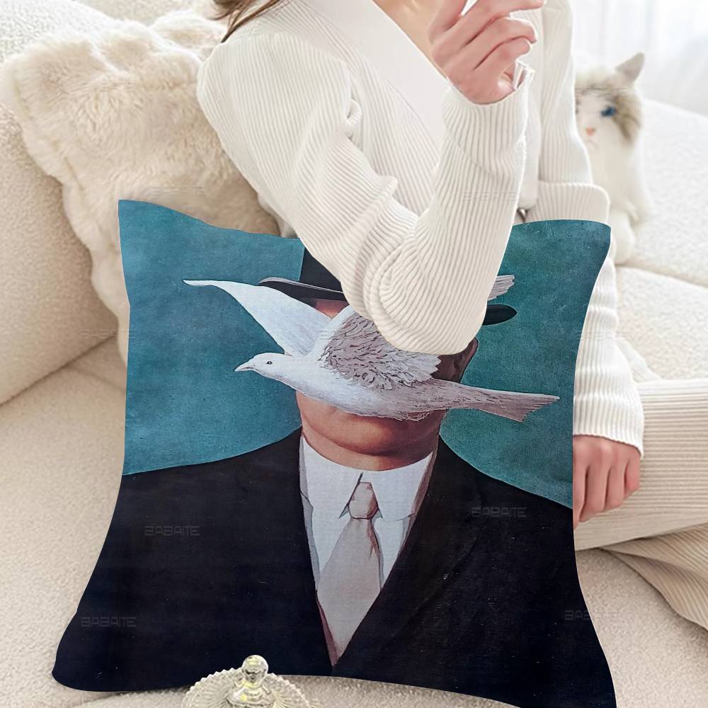 Abstract Canvas Painting Rene Magritte Son of Man Stitch Lucky Dragon Pillow Cover Sofa Cushion Cover Home Children Gift