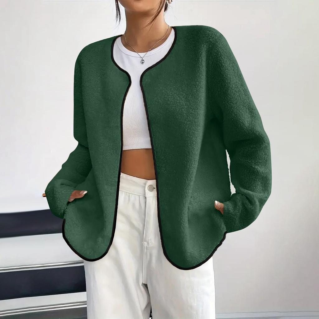Women's Fashion Casual Plus Size Long Sleeve Solid Color Fleece Jacket