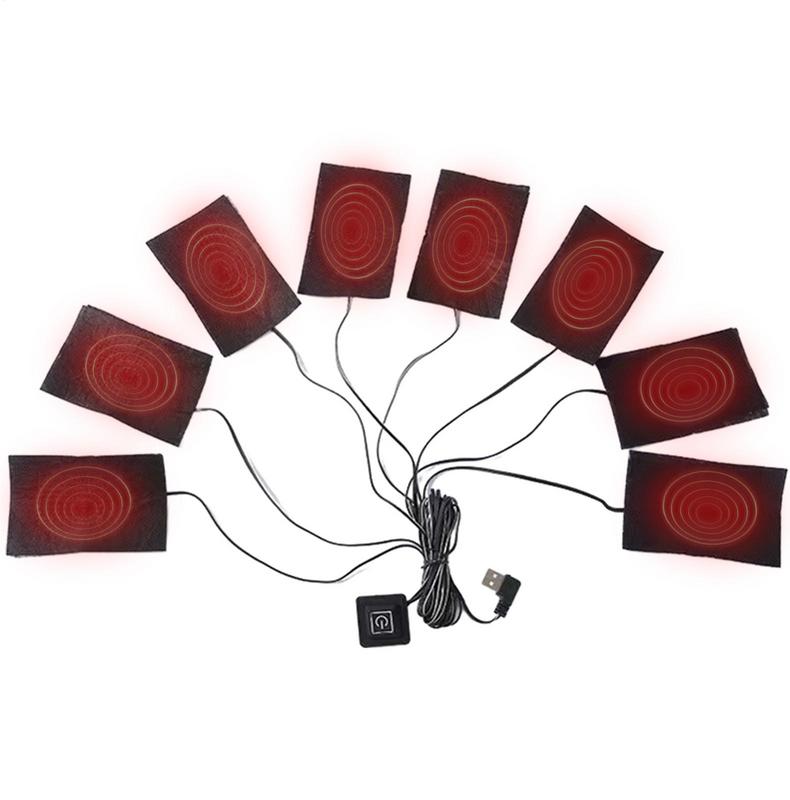 USB Electric Heating Pad For Clothes 8 In 1 Jackets Warming Heating Pad Winter Sport Vest Heated Mat Carbon Fiber Heating Cloth