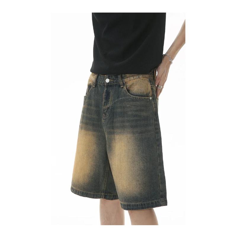 Vintage Pánské Džíny High Streets Široké Kalhoty Pánské Letní Baggy Džíny Džínové Šortky Streetwear Délka Ke Kolenům Krátké