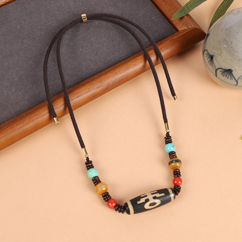 Original Tibetan dzi bead agate necklace Xizang men's and women's collarbone chain beeswax pendant retro literary accessories