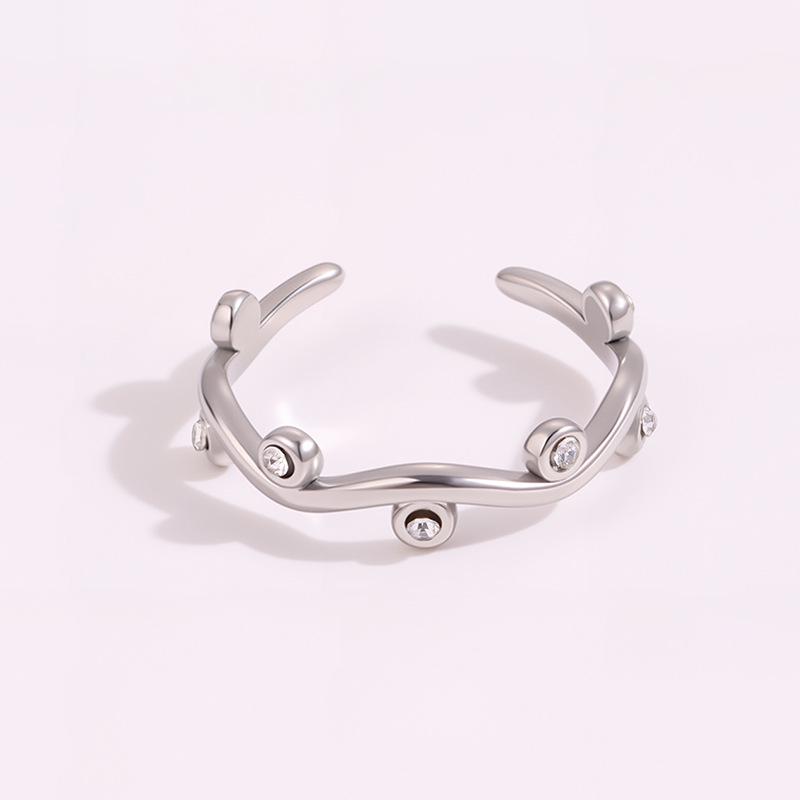Colorful European & American Irregular Titanium Steel Open Ring with Non-Fading Diamond-Set