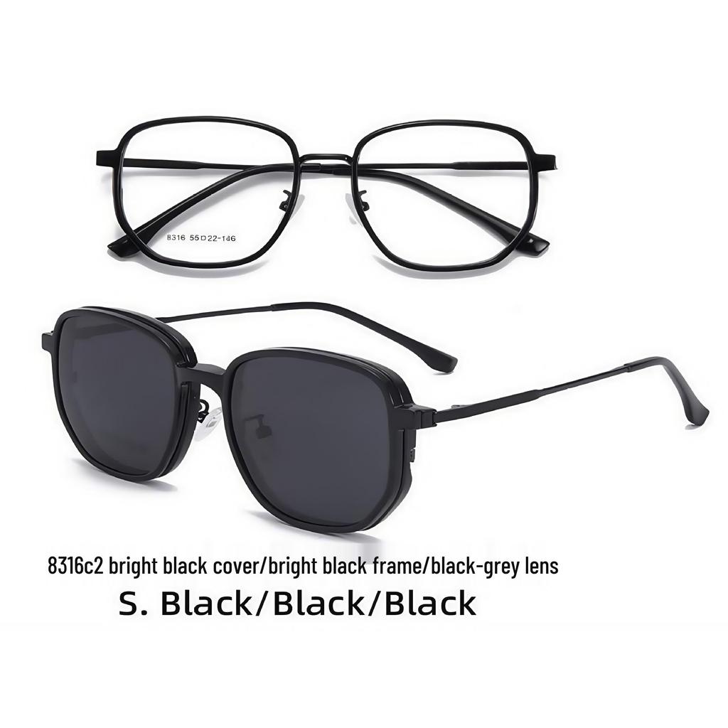 New Model Polarized Sunglasses Set: Magnetic Clip-On Round Frame with Pink & Green Lenses