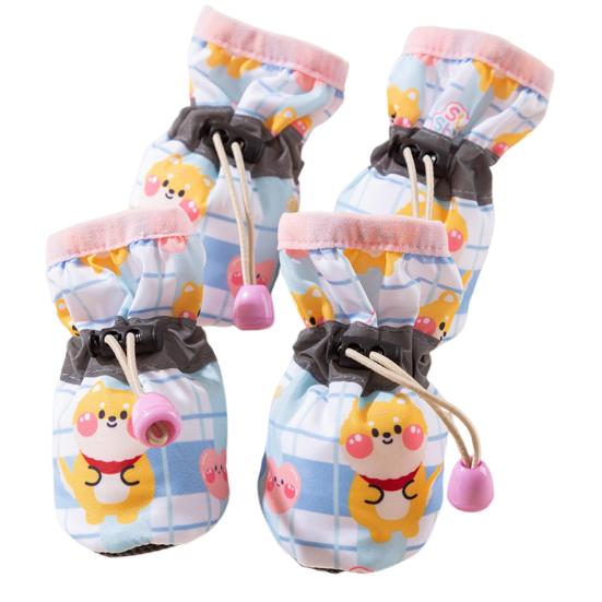 

4 шт. обувь для домашних животных, противоскользящая защита лап, мягкая подкладка, ветрозащитный дизайн на шнурке, удобная в ношении, негрязная обувь для маленьких собак XS