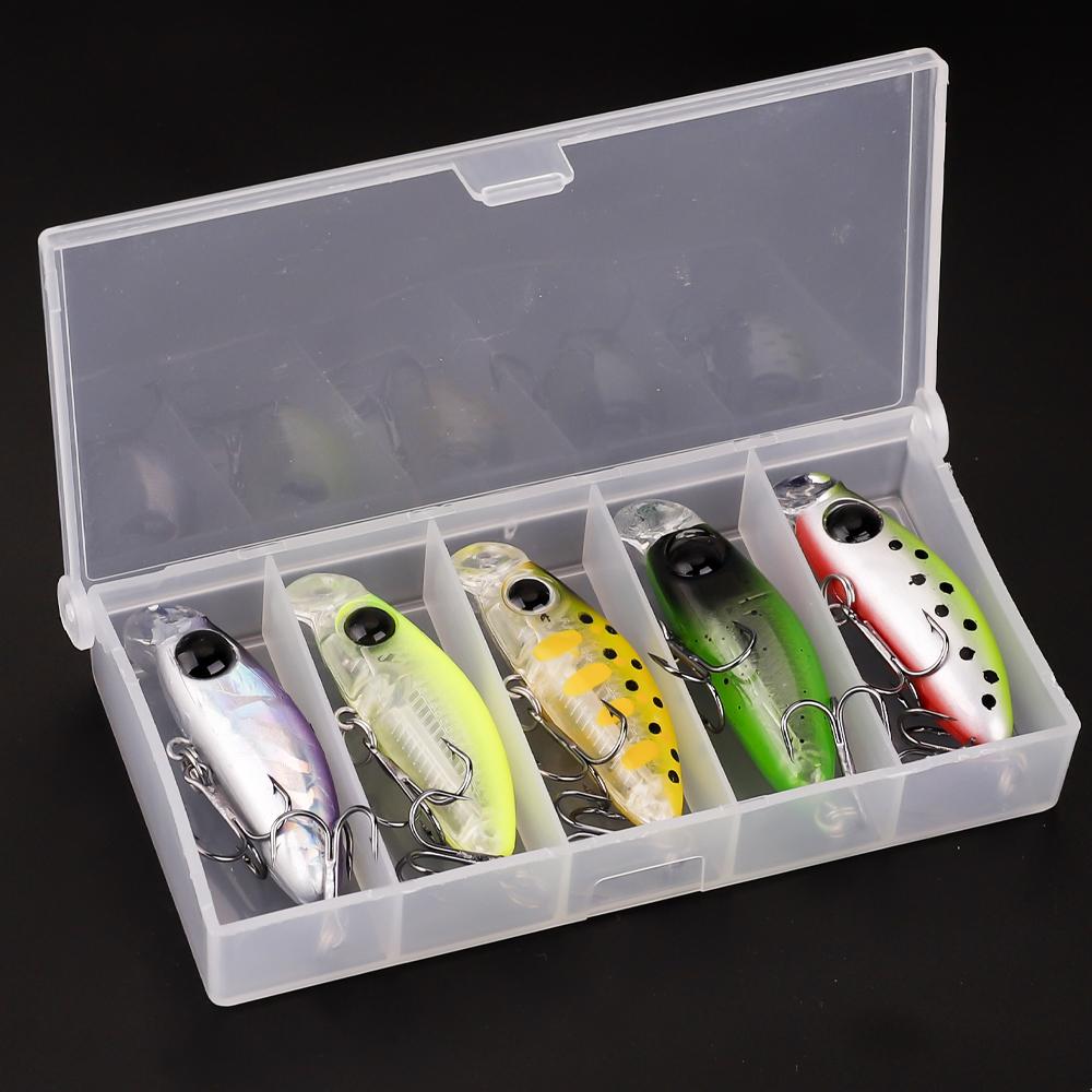 

5 шт. 6 см/2,36 дюйма приманки, набор взрывных приманок для окуня с органайзером, плавающая взрывная приманка для пресноводной соленой воды 5pcs-6cm/2.36inch разноцветный