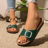 Retro Style Square Buckle One-word Sandal Slippers for Women in 2025 New Spring and Summer Platform Beach Slippers