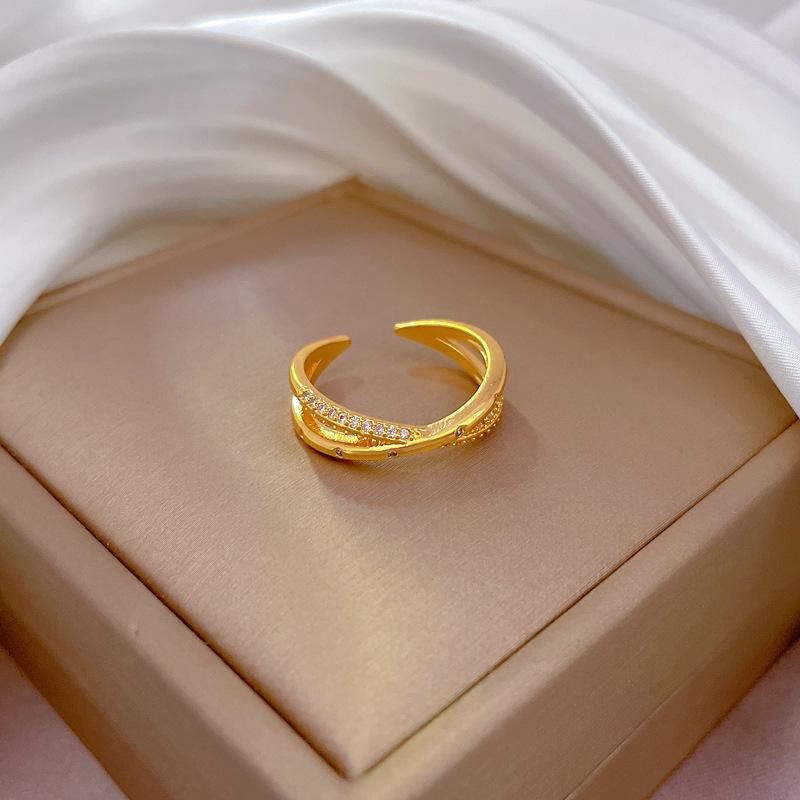Real Gold Electroplated Open Ring, Women'S Fashion Personalized Ring, Index Finger Ring, The Same Simple And Cold Style