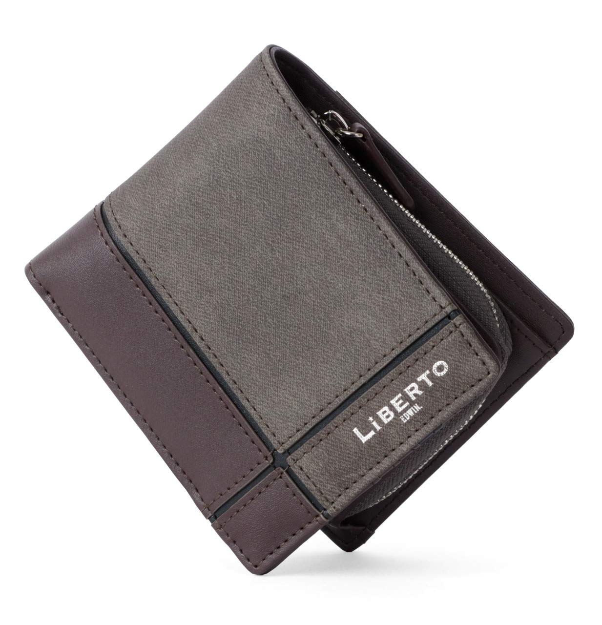 

Wallet Day Gift Wallet Bifold Wallet PU Leather Zipper Large Capacity Coin Purse Wallet Compact Dark Brown [Libert Edwin] Men s Father s L-shaped