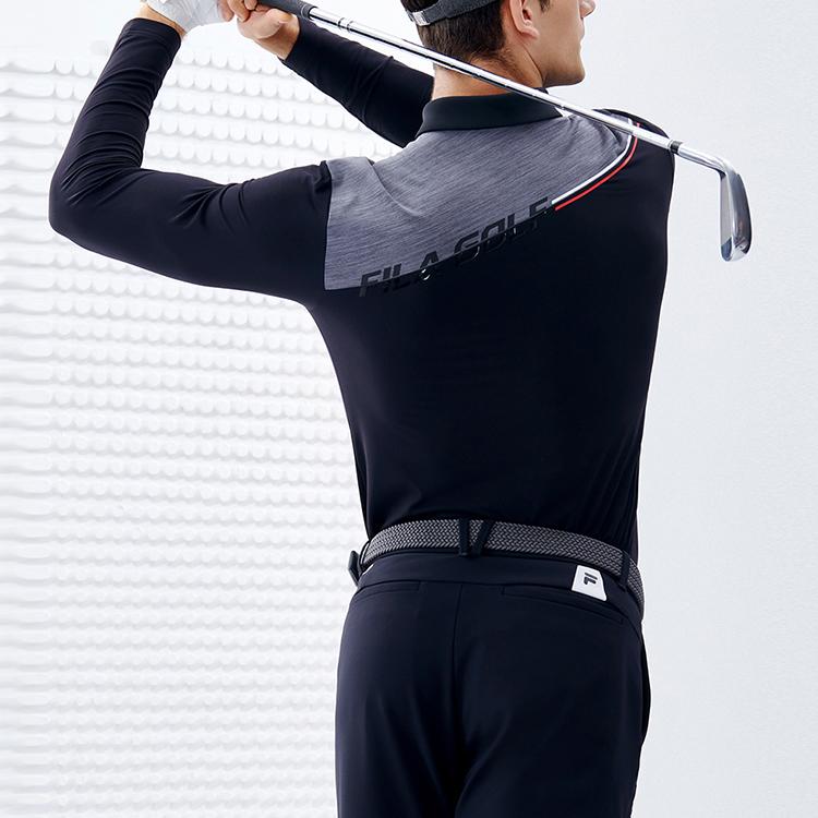 FILA Athletics Basic Knitted Long Sleeve Polo Shirt Men tops Deep-Black A11M245202F-BK