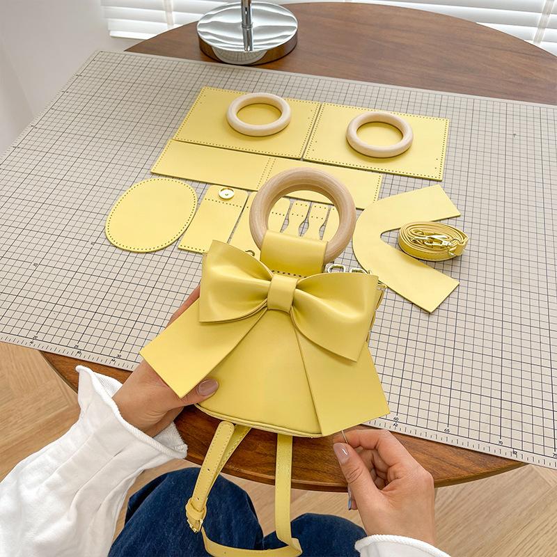 DIY Leather Bucket Bag Making Kit Cute Bowknot Handbag Sewing Materials for Women Handmade Crossbody Shoulder Bags Accessories
