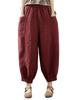 [Minesam] Women's Harem Pants, Linen Pants, Cotton Linen Blend, 9/10 Length, Knickerbockers, Plain, Lightweight, Summer Trousers, Plus Sizes (Wine Red