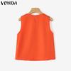 VONDA Women Summer Square Neck Sleeveless Side Decorate Buttons Casual Tank Tops