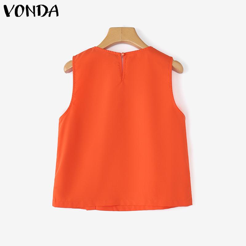 VONDA Women Summer Square Neck Sleeveless Side Decorate Buttons Casual Tank Tops