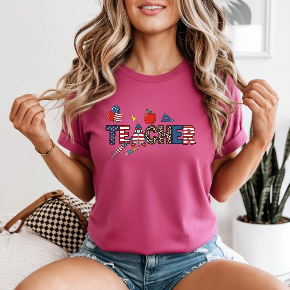 Patriotic Teacher Unisexs Tshirt Usa Crayon Leopard 4th Of July Red White Blue