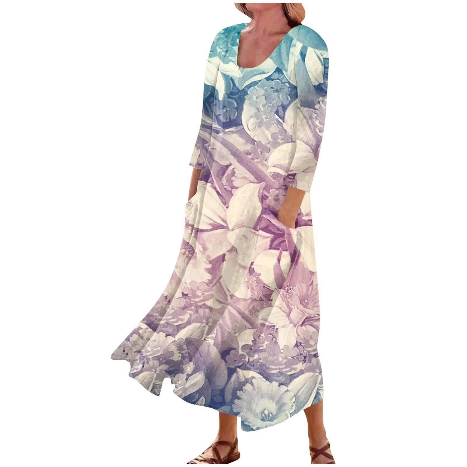 Женское повседневное удобное хлопковое карманное платье с цветочным принтом и рукавами — фото 3