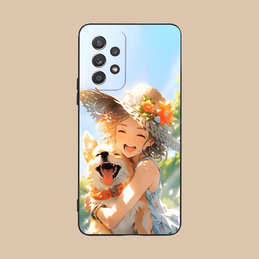 Girl Dog Puppy Matte TPU Mobile Phone Case for Samsung Galaxy A56 55 54 53 52 51 36 35 34 23 16 15 5G Colorful Cover