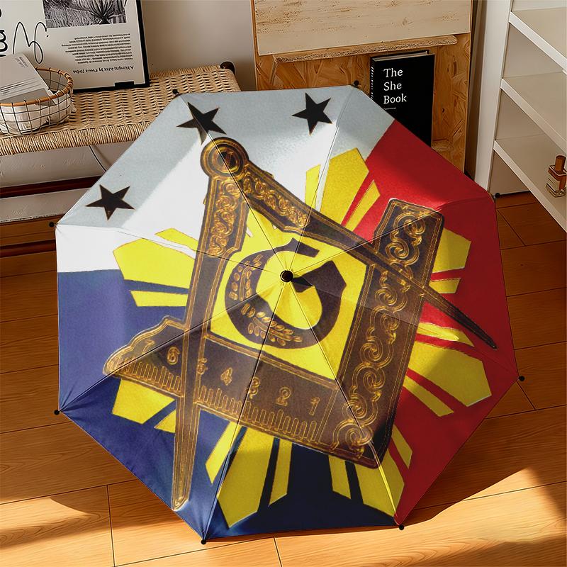 1pc Modern Freemasonry Umbrella Portable Folding Umbrella Iron Frame Hole Bone Structure Outdoor Home Umbrella