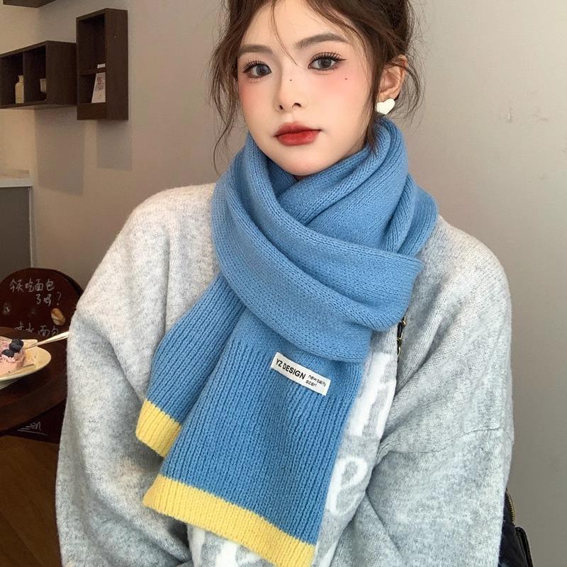 Autumn and Winter Atmosphere Contrasting Color Scarf Women's Winter Korean Knitted Wool Warm Fashion Versatile Scarf New