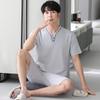 Men's Summer Modal Pajama Set - V-Neck, Short Sleeve & Shorts Combo, Wear Indoors or Out