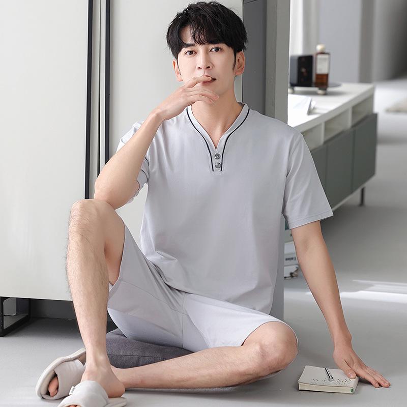 Men's Summer Modal Pajama Set - V-Neck, Short Sleeve & Shorts Combo, Wear Indoors or Out