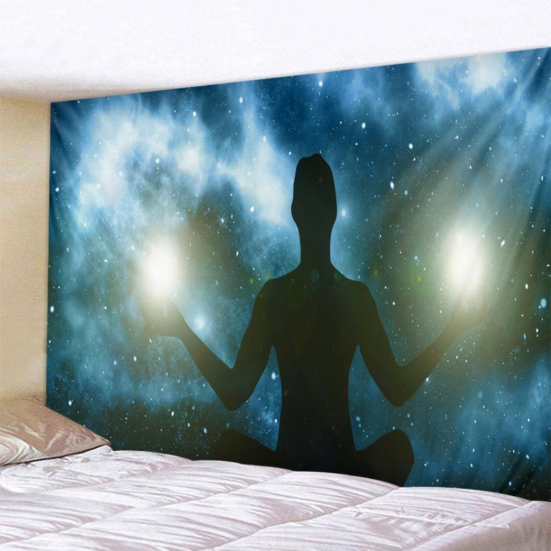 Buddha Statue Meditation 7 Chakra Tapestry Wall Hanging Psychedelic Crystal Sky Background Yoga Carpet Boho Decor