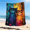 1pc Colorful Cats Print Outdoor Blanket, Lightweight Polyester,