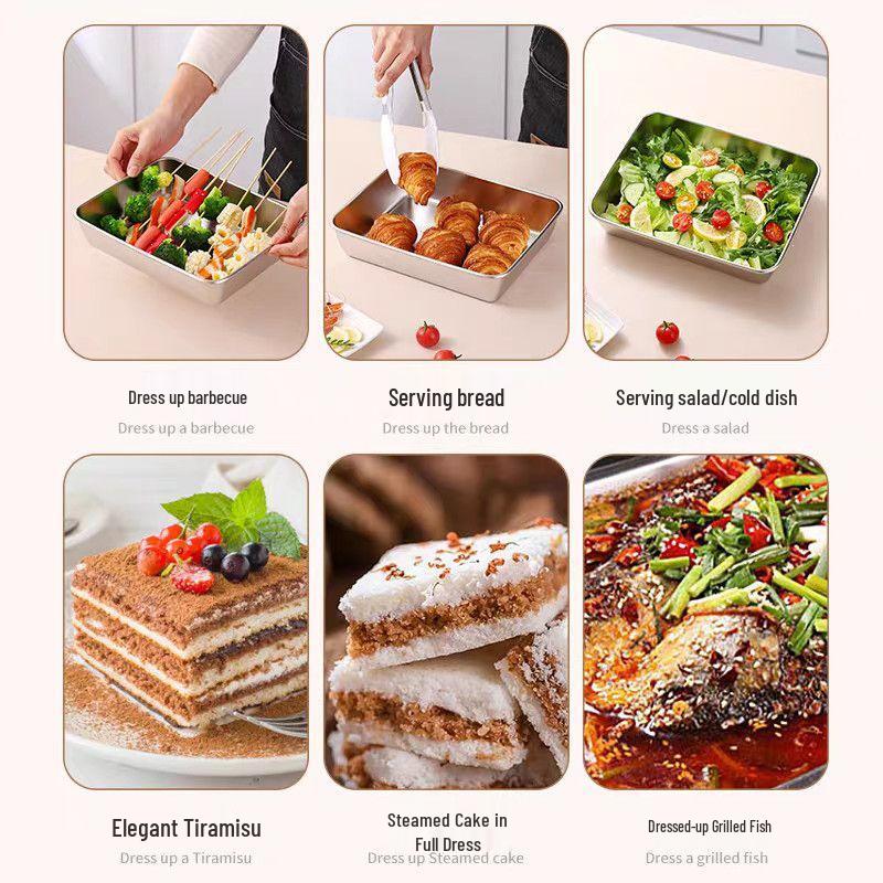 Stainless Steel Multi-Purpose Rectangular Tray for Dumplings & Cooked Food