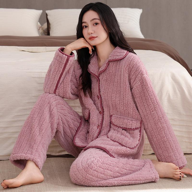 Couple pajamas winter warm coral fleece men's long-sleeved trousers high-end women's flannel loungewear set