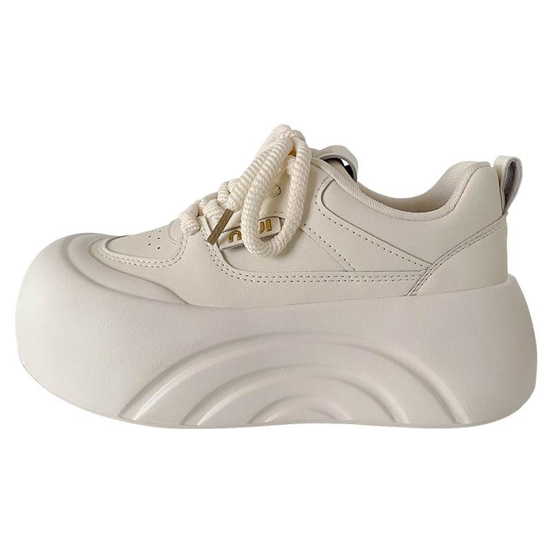

XY-A356 latex insole/thick sole heightening little white shoes women s shoes round head 2025 new spring leather board shoes 35 бежевый