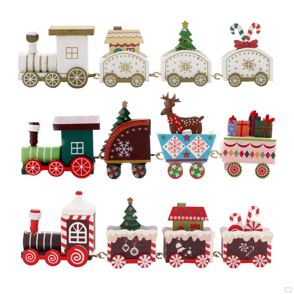 christmas Wooden Train Ornament, Decoration, Xmas Desktop Trains Ornaments, for Indoor,