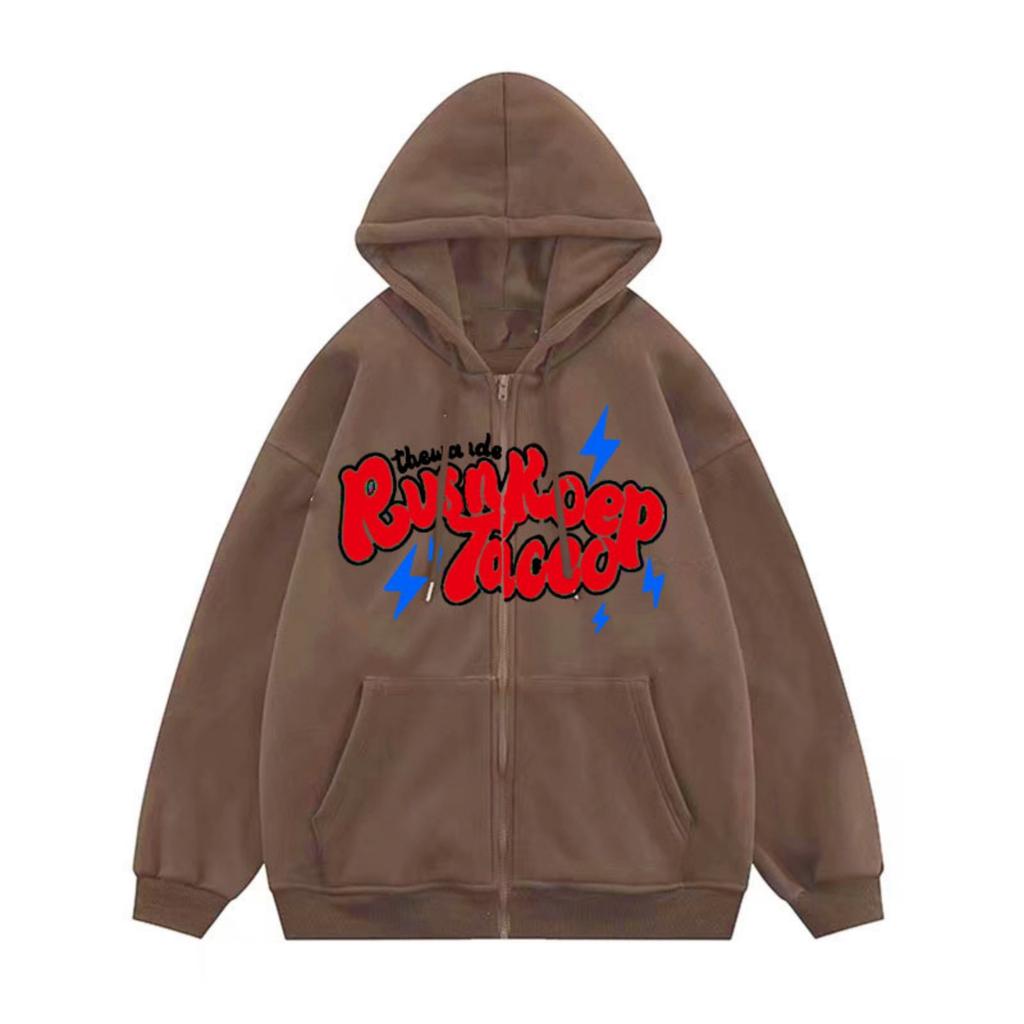 Men's And Women's Casual Solid-color Zipper Hoodie, Men's Trendy Letter-printed Hoodie Jacket