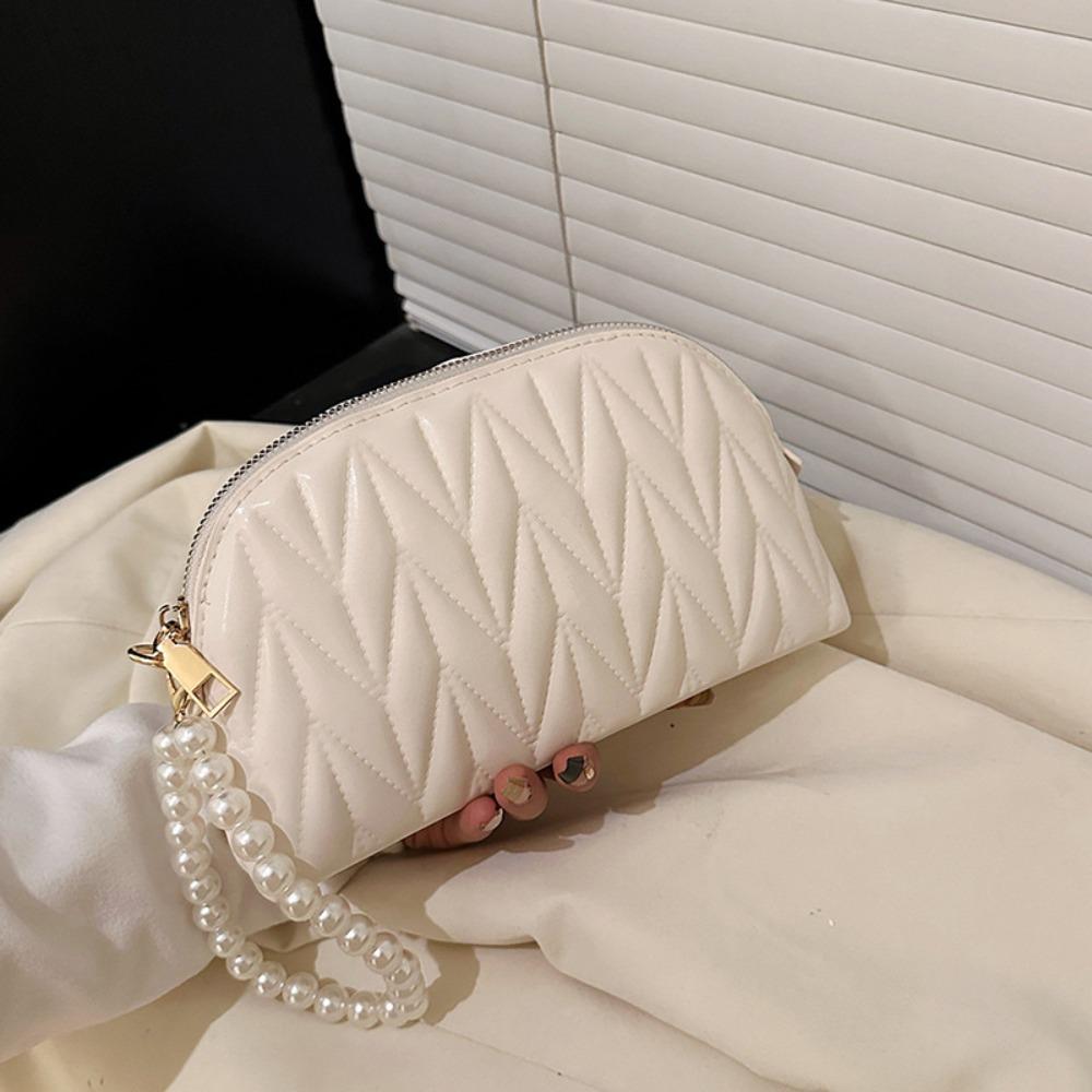Large Capacity Pearl Chain Makeup Bag PU Leather Makeup Storage Bag Travel Toiletry Bag  Outdoor