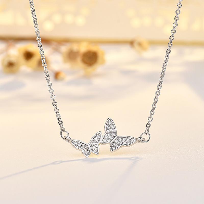 New Product Hot Sale Double Butterfly Necklace for Women High-end Micro-inlaid Jewelry Clavicle Chain