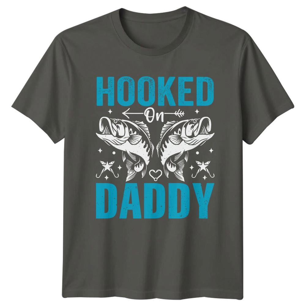 Hooked On Daddy Fish Graphic Fathers Day Fishing Lover TShirt S
