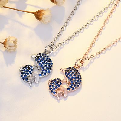 Simple Diamond-set Dolphin Necklace for Women's Pendant for Blue Diamond Temperament Collarbone Chain Jewelry