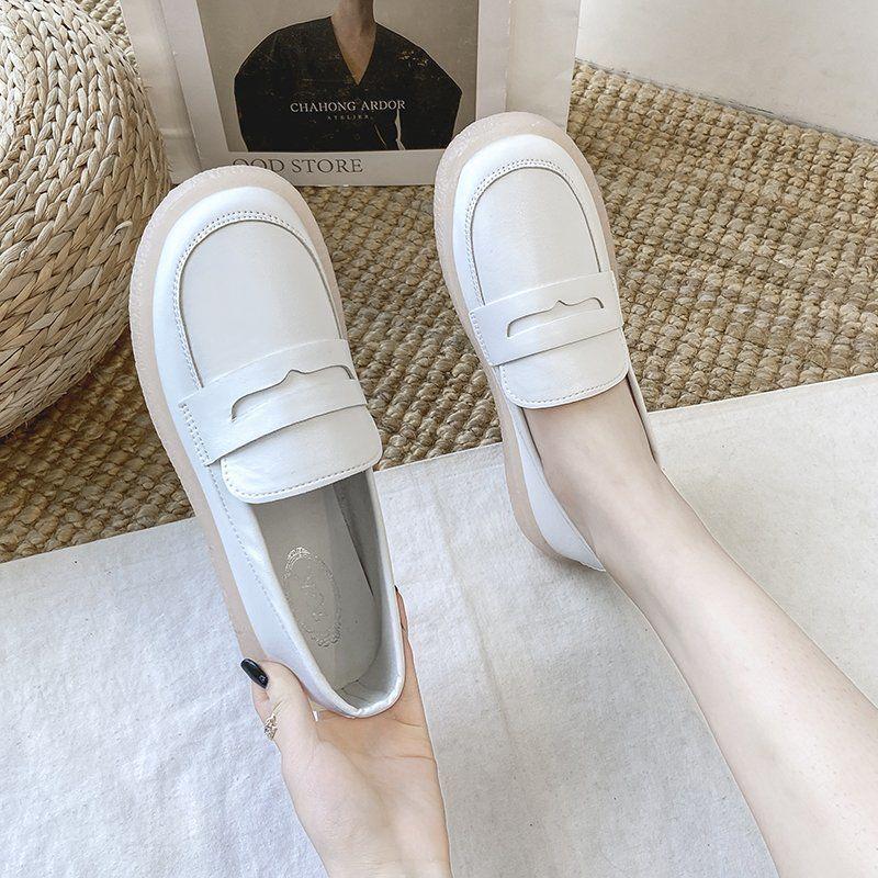 2025 Women's Versatile Soft Sole Flat Nurse Shoes - White Leather for Spring & Autumn