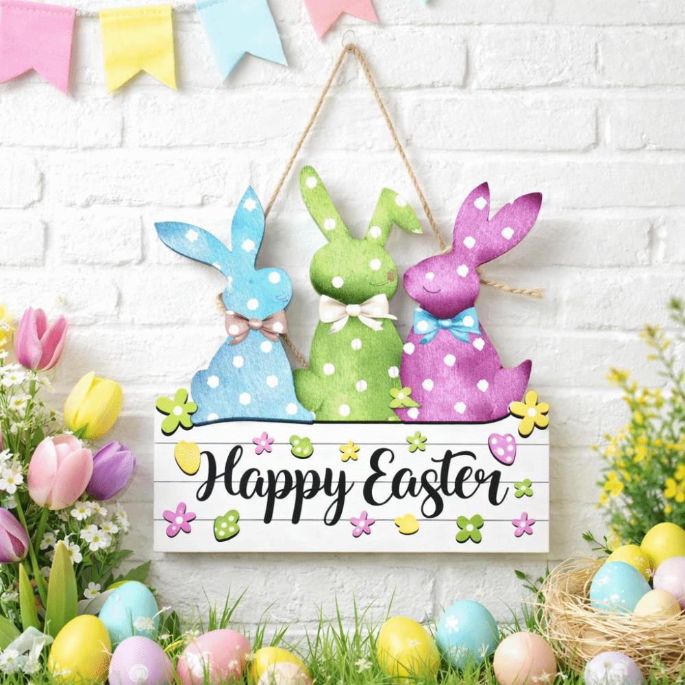 Colorful Wooden Sign Plaque Reusable Easter Welcome Sign Creative Sign Plaque Ornament  Photo Props