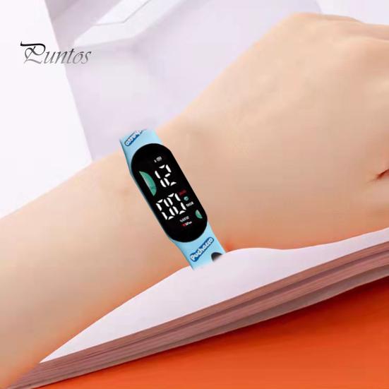 Children Digital Watch LED Cartoon Dog Print Adjustable Silicone Strap Clear Accurate Display Portable Students Unisex Wristwatch