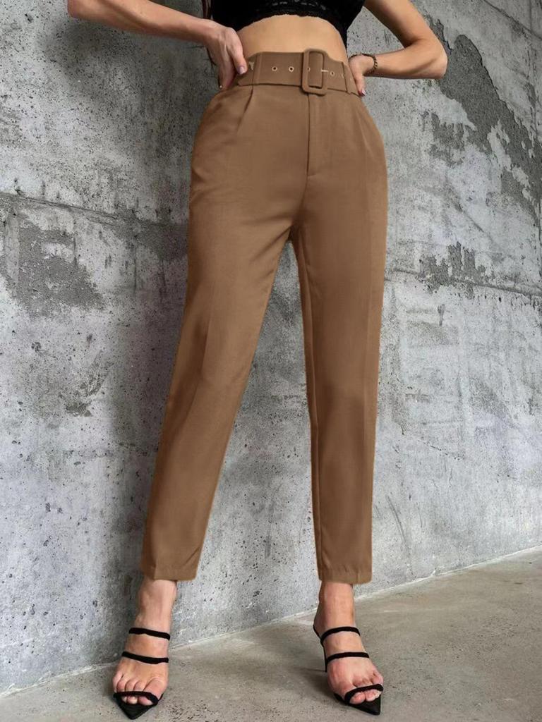 European & American Slim-Fit Straight-Leg Nine-Point Pants with Elastic Waistband