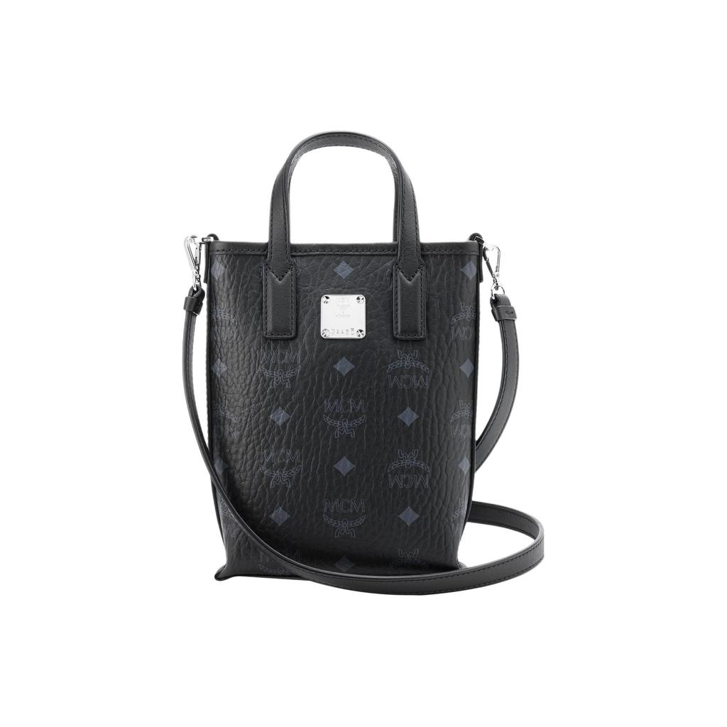 MCM Monogram Metal Logo Magnetic Closure Detachable Shoulder Strap Leather French Fry Bag Tote Crossbody Mini Women bags Black MWRAASE03BK001