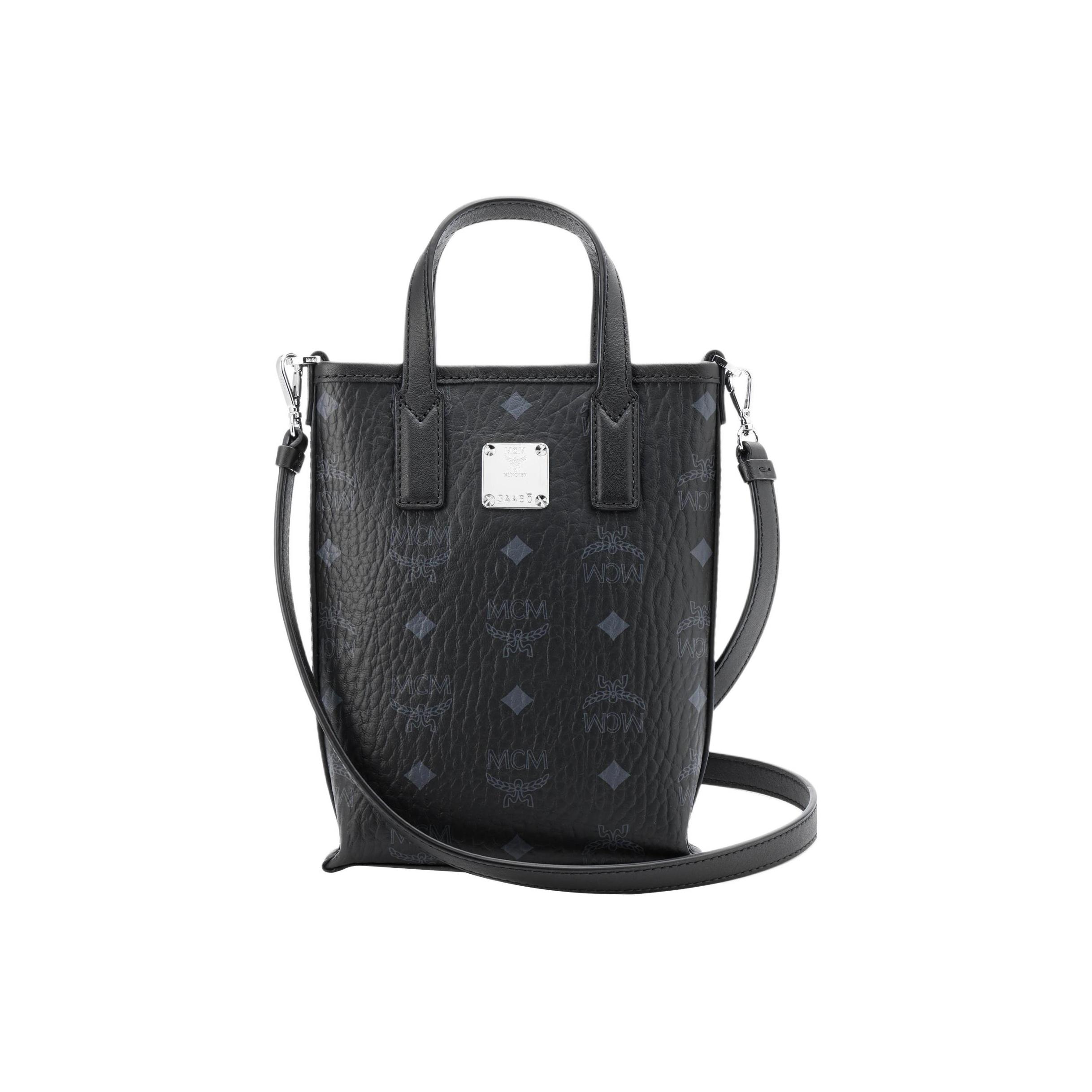 MCM Monogram Metalen Logo Magnetische Sluiting Afneembare Schouderband Leer Frietzak Tote Crossbody Mini Dames tassen Zwart MWRAASE03BK001 Basic Set (Bag+Dust Bag)