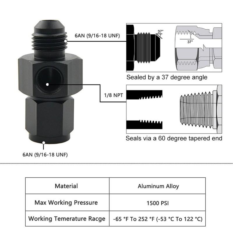 Straight Male Flare To Female Swivel Fitting 4AN 6AN AN8 AN10 12AN 1/8″ NPT Gauge Port Fuel Pressure Sensor Take Off Adaptor Tee