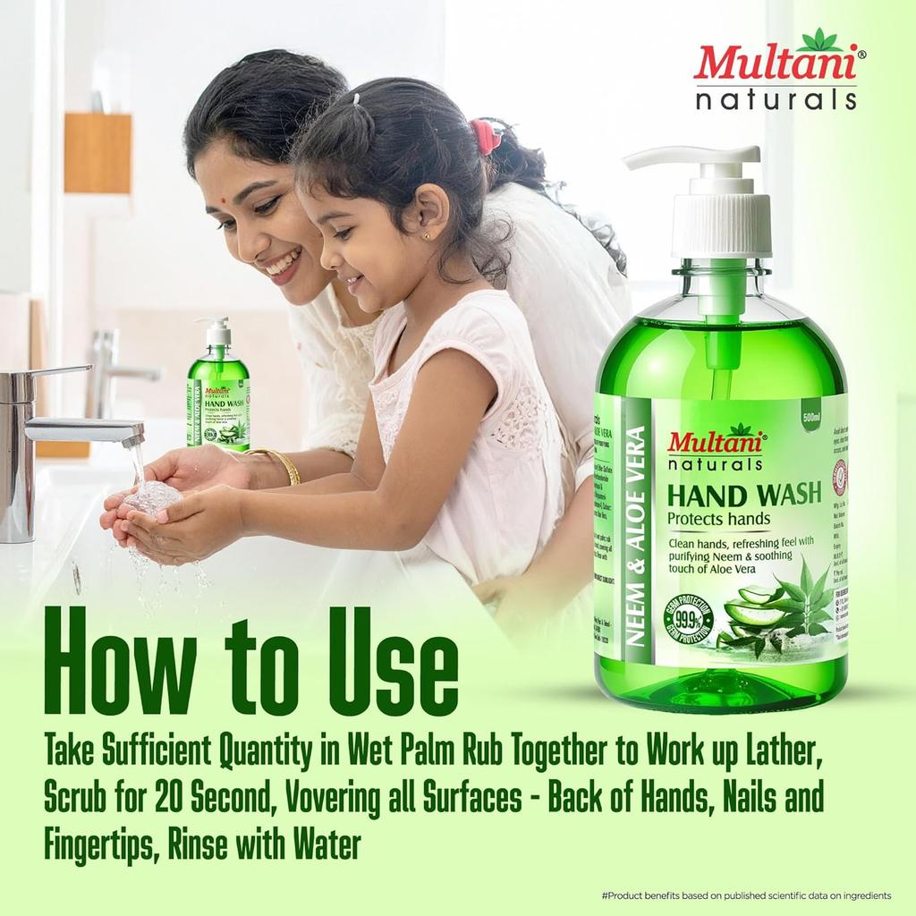 Multani Natural Neem Aloe Vera Hand Wash Liquid Cleanser 500 ml Gentle Hand Soap for Daily Hygiene Use Kitchen Bathroom