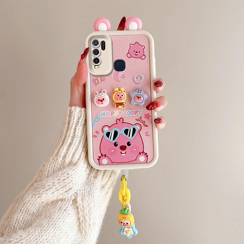 KEYSION Cute Ear 3D Cartoon Case for VIVO Y50 Y30 with Bracelet Soft Silicone Shockproof Phone Back Cover for VIVO Y30 Y50