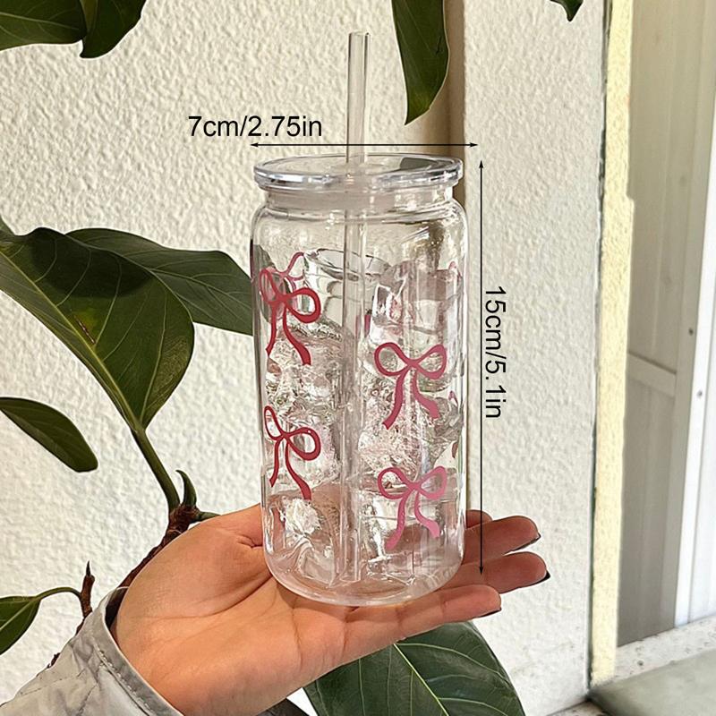 500Ml Pink Bow Print Water Bottle Drinking Can Iced Hot Coffee Juice Plastic Cup Pink Bowknot Tumbler Cup
