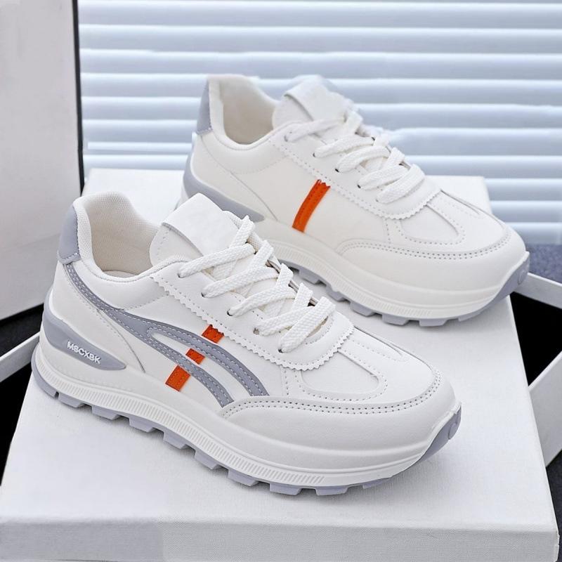 Women's Spring Autumn Leather Thick-soled Lightweight Running Shoes, Casual Forrest Gump Style Sneakers