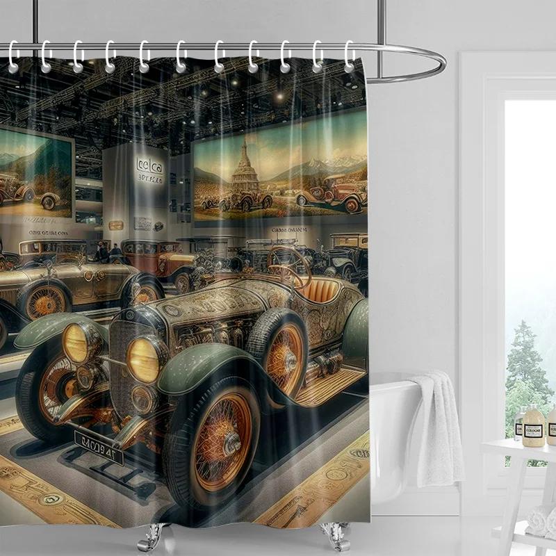 Creative car illustration shower curtain waterproof bathroom curtain partition curtain bathroom decoration with 12 hooks